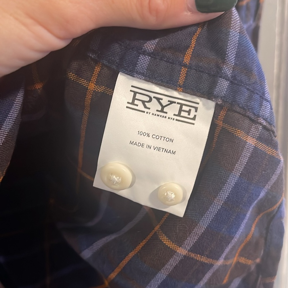 Hawker Rye Blue and Brown Plaid Casual Button Down Shirt Size L - Picture 3 of 5